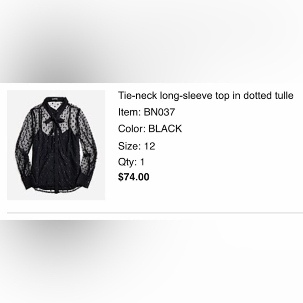 ♣️J Crew Tie-neck Long-sleeve Top in Dotted Tulle in Black, 12 - Picture 4 of 5